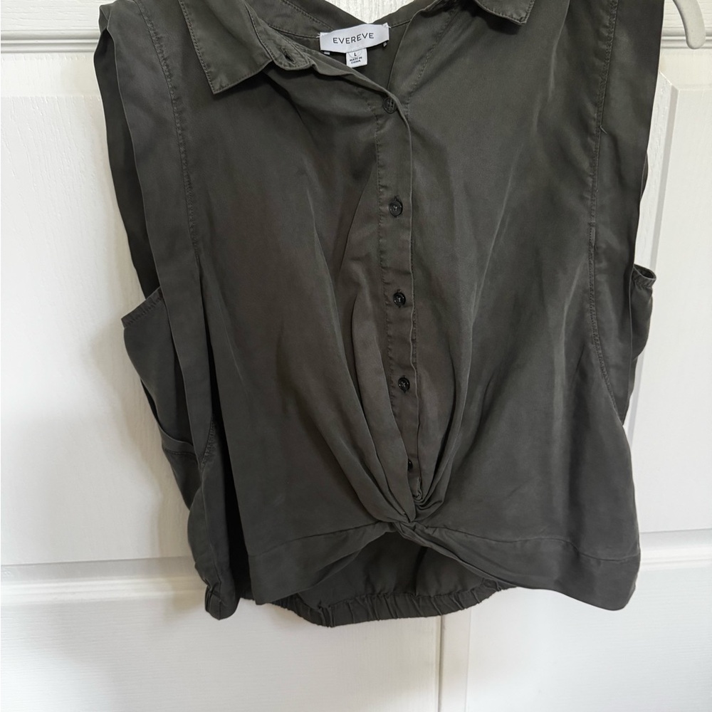 Evereve Women's Dark Olive Twist-Front Shirt